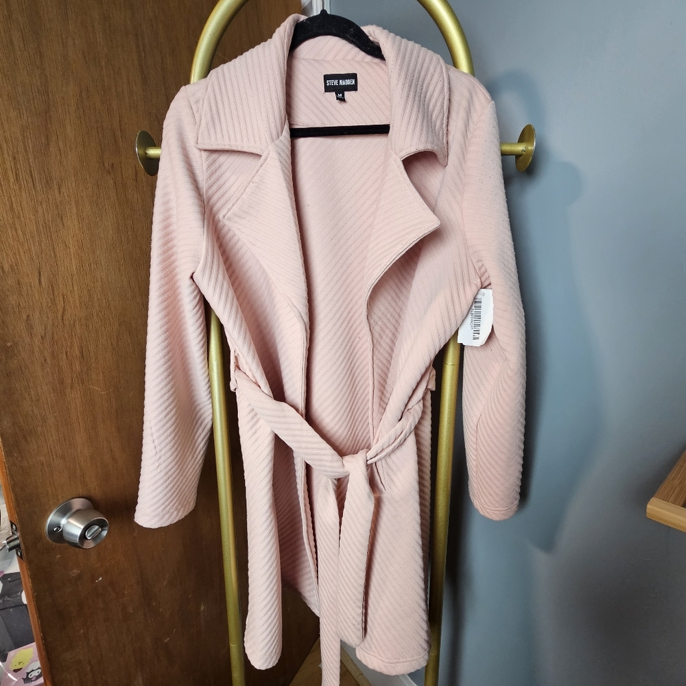 Steve Madden Tie Waist Knit Trench Coat Baby Pink SZ MEDIUM